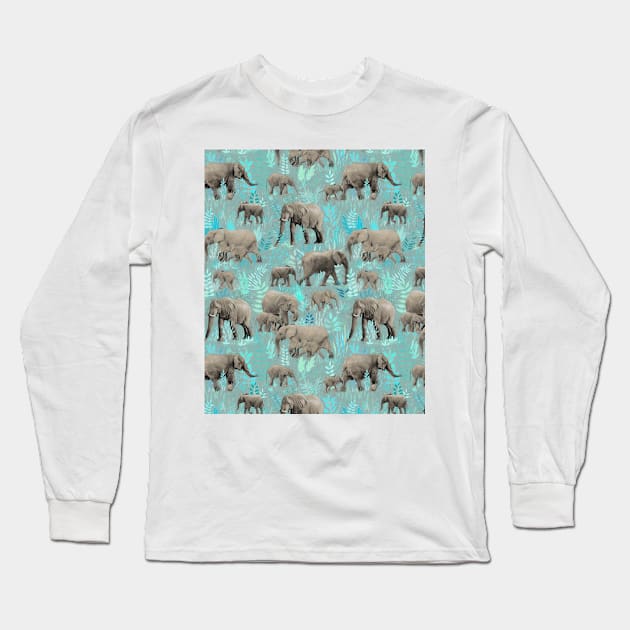 Sweet Elephants in Soft Teal Long Sleeve T-Shirt by micklyn